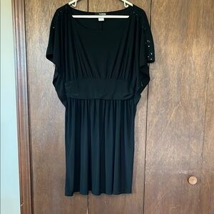 Black Midi Dress with Scoop Neck and Dolman Sleeves